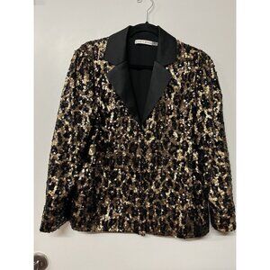 Alice Olivia Blazer Women’s Small Black‎ Gold Leopard Sequin Jacket Mob Wife